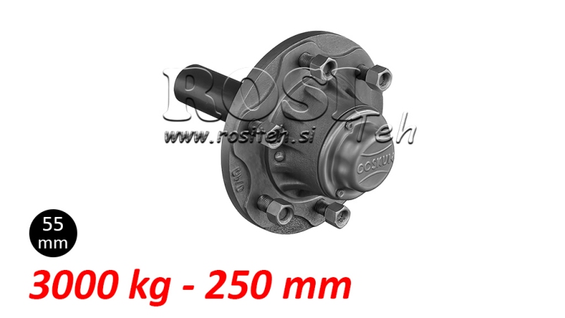 HALF AXLE WITHOUT BRAKES - 3000 kg (6 SCREWS) - 250 mm