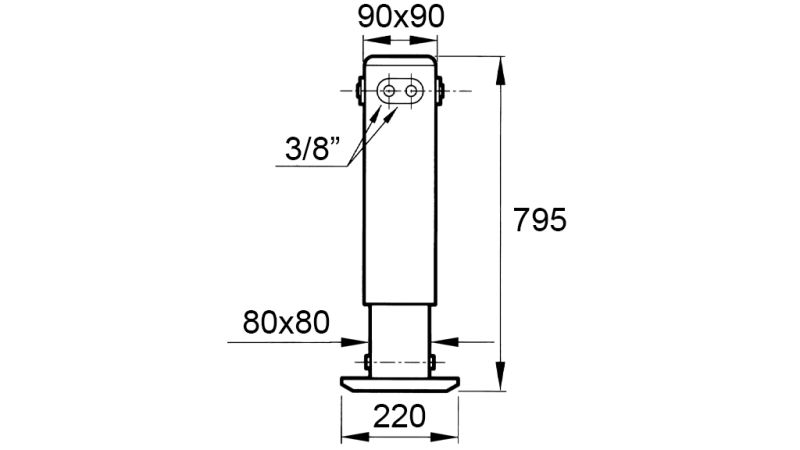 DOBBELTVIRKENDE HYDRAULISK STØTTEBEN (90x90x795 mm) - SLAG 500 mm - 2.650 kg