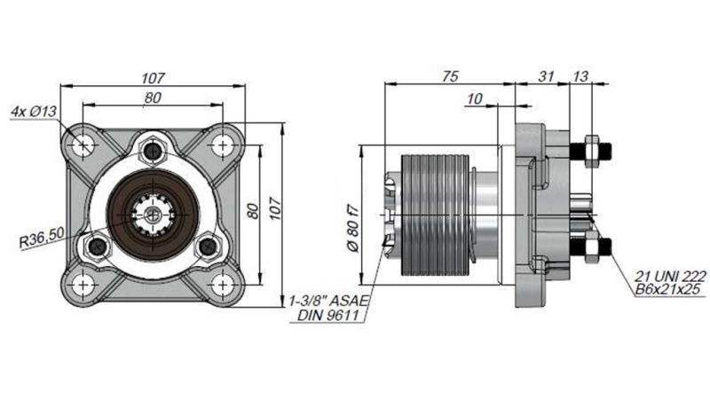 ADAPTATEUR DE PRISE DE FORCE (P.T,O) POUR POMPE UNIVERSELLE EN FONTE – MANCHON FEMELLE – FIXATION A 3 VIS