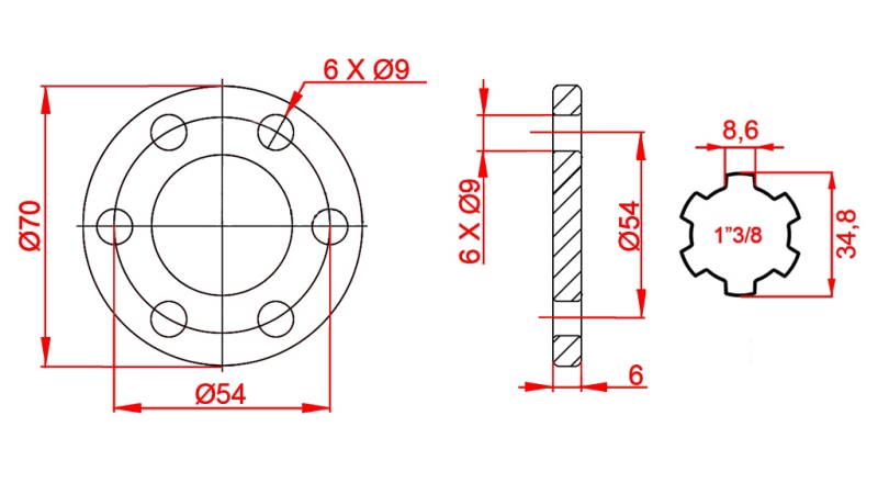 KARDANADAPTERI LAAIPALLA 6 REIKÄÄ 1-3/8 (90 mm)