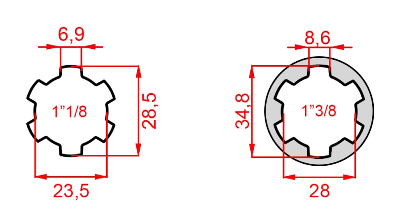 KARDANOVÝ ADAPTÉR S ČEPEM Z 1-3/8 NA 1-1/8 (150 mm)