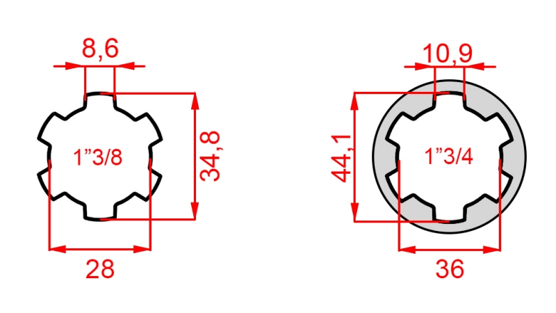 ADAPTATEUR CARDAN AVEC GOUPILLE DE 1-3/4 À 1-3/8 (165 mm)