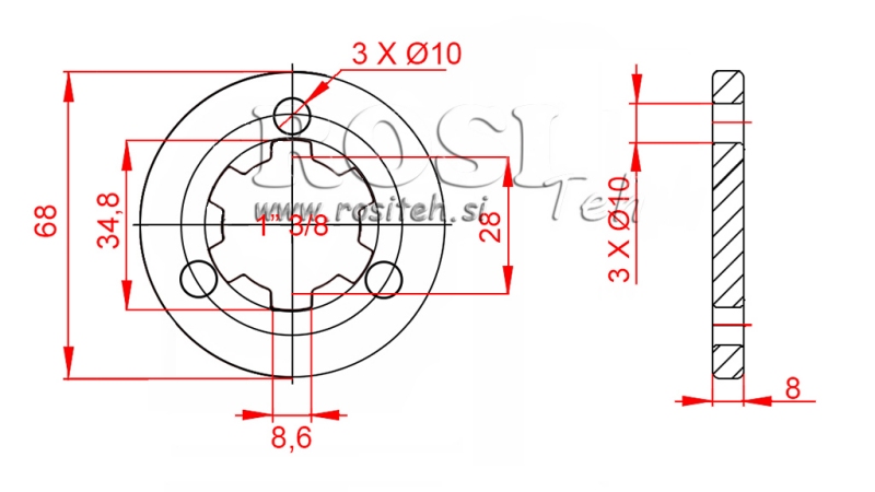 ADAPTATEUR CARDAN AVEC BRIDE 3 TROUS ET GOUPILLE 1-3/8 (80 mm)