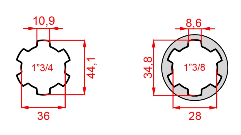 KARDANOVÝ ADAPTÉR S ČEPEM Z 1-3/8 NA 1-3/4 (165 mm)