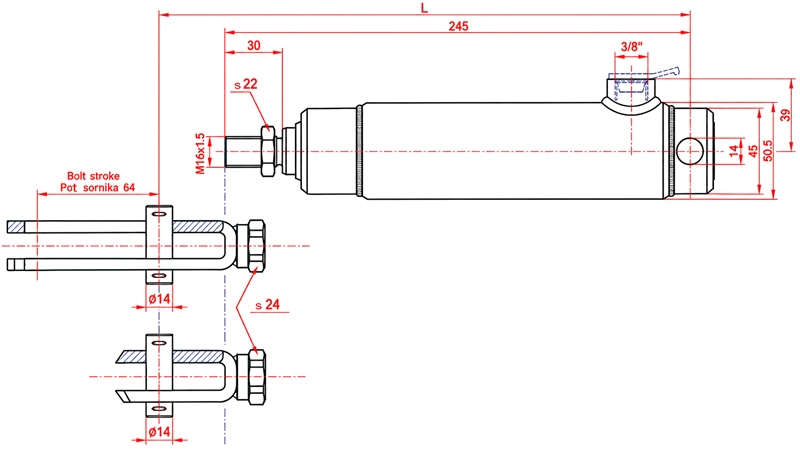 CILINDRU DE FRÂNĂ CU ARC INTERIOR ȘI FILET 25/70MM
