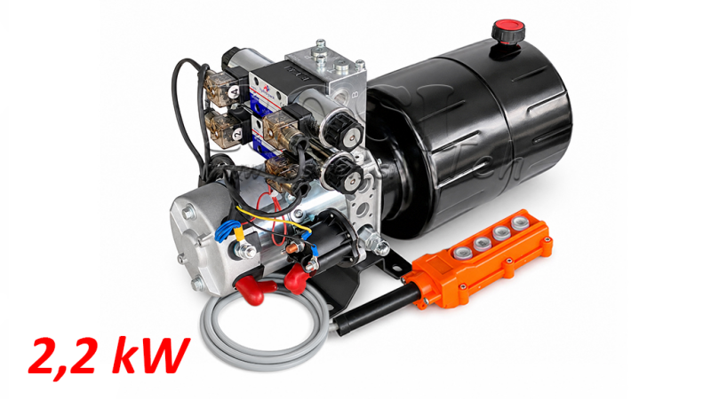 MINI HIDRAVLIČNI AGREGAT 24V DC - 2,2kW = 2,1cc - 8 lit - 2x dvosmerni sklop (kovinski)