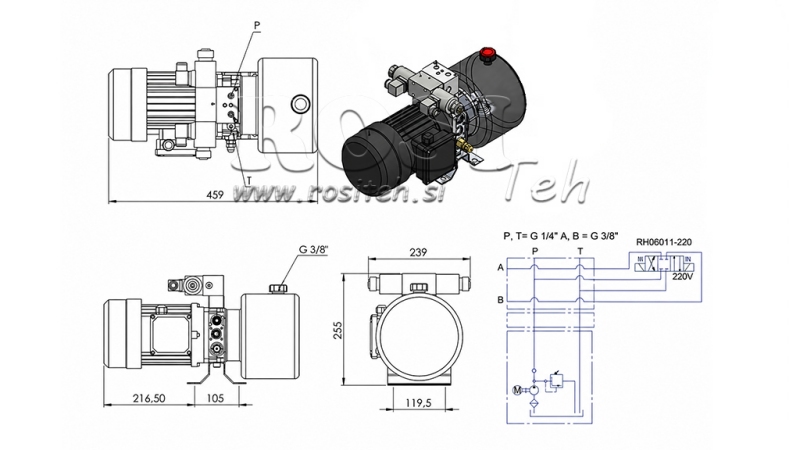 MINI HYDRAULINEN POWER-PACK 380V AC (0.75 kW) - 3.7 cc - 5.2 lit/min - säiliö 4 lit