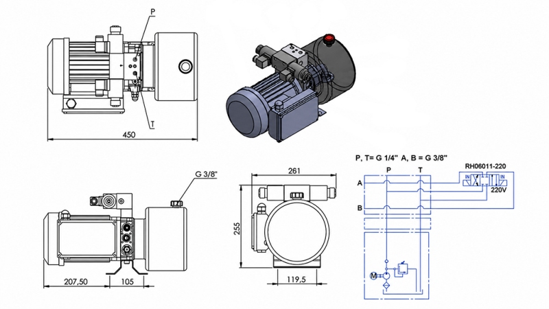 MINI HIDRAVLIČNI AGREGAT 230V AC (0,75 kW) - 3,7 cc - 5,2 lit/min - tank 4 lit