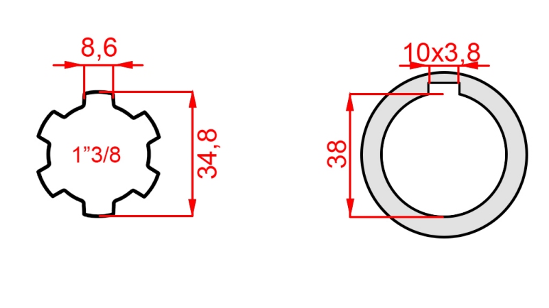 KARDANADAPTERI 1-3/8 - REIKÄ fi 38 mm (160 mm)