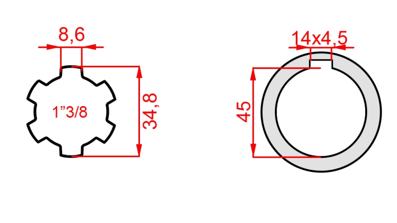 ADAPTARE P.T.O. 1”3/8 - HOLE dia45mm