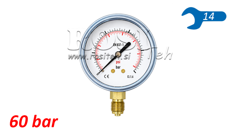 MANOMETRU DN63 VERTICAL 0 - 60 BAR - 1/4