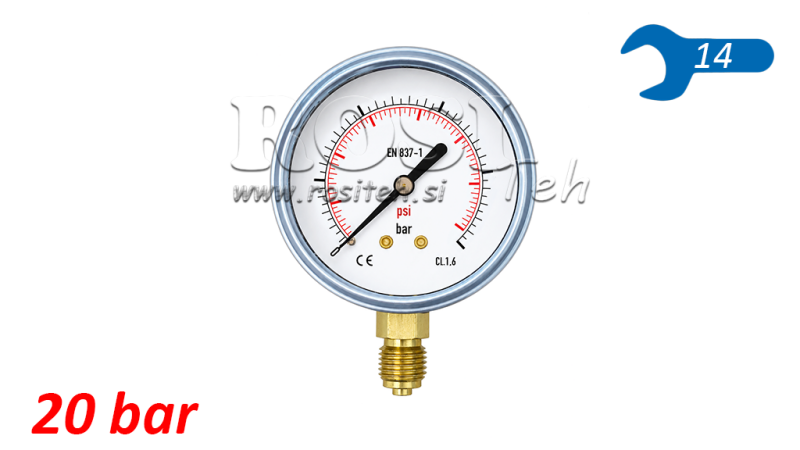 MANOMETRU DN63 VERTICAL 0 - 20 BAR - 1/4