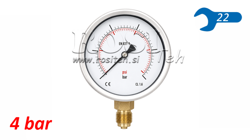 MANOMETRU DN100 VERTICAL 0 - 4 BAR - 1/2