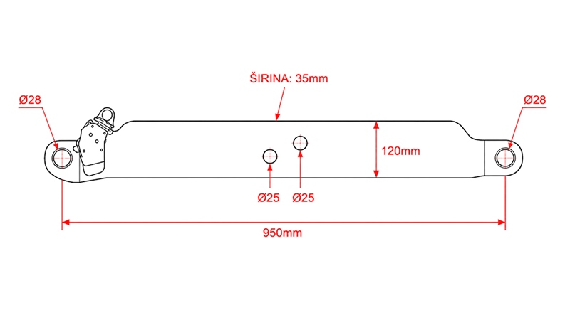 BRAȚE INFERIOARE PENTRU PRINDERE ÎN TREI PUNCTE CAT.3 - 120x35 mm - 950 mm (140 HP)