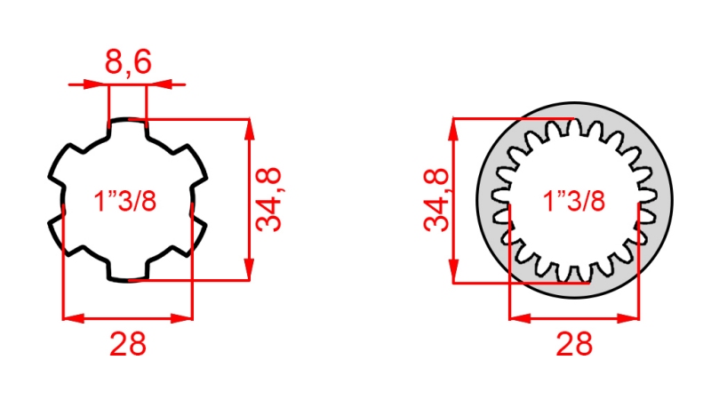 ADAPTATEUR CARDAN DE 1-3/8 (21 CANNELURES) À 1-3/8 (150 mm)