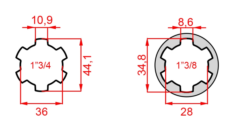 ADAPTOR CARDANIC DE LA 1-3/8 LA 1-3/4 (150 mm)