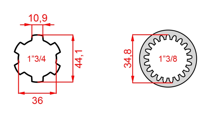 ADAPTATEUR CARDAN DE 1-3/8 (21 CANNELURES) À 1-3/4 (150 mm)