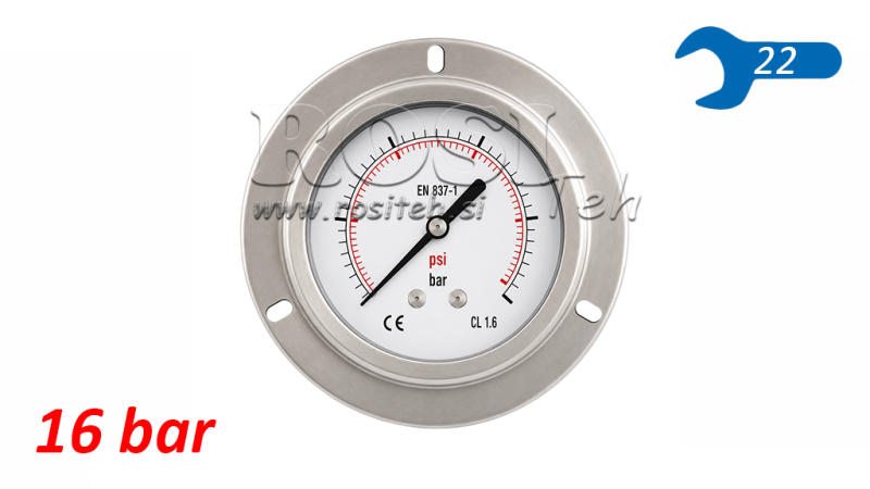 MANOMETRU DN100 SPATE 0 - 16 BAR - 1/2