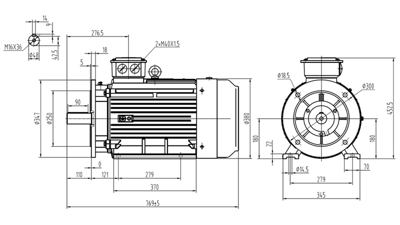 22KW-MOTOR ELECTRIC Y3 180L-4_1470RPM 3FAZE PICIORUȘE+FLANGE-B3B5