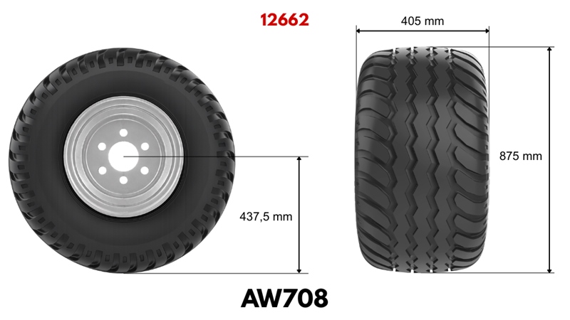 400/60-15,5 ANVELOPĂ AW708 (16 PR) CU JANTĂ 13,00 x 15,5