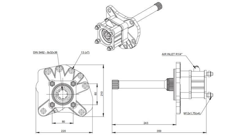 Dimensiuni IESIRE PENTRU POMPĂ HIDRAULICĂ - MERCEDES G155 - 1 ACTROS