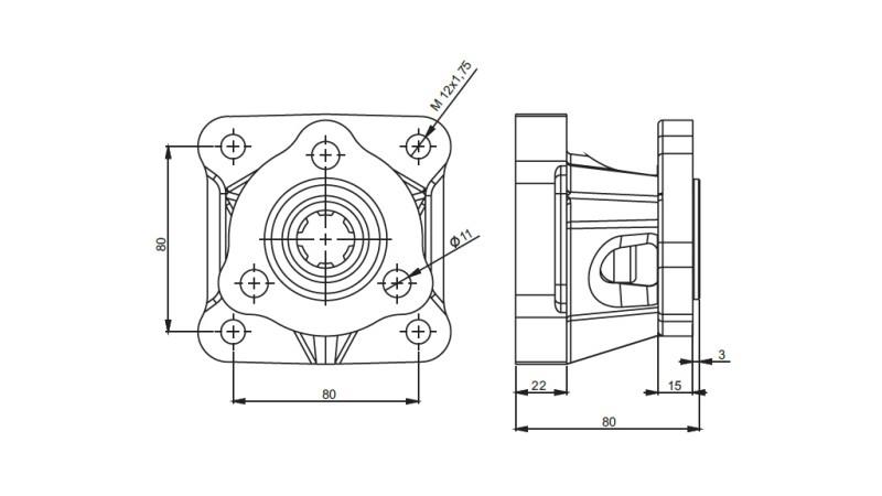Dimensioni ADATTATORE 3X4 PER POMPA IN GHISA