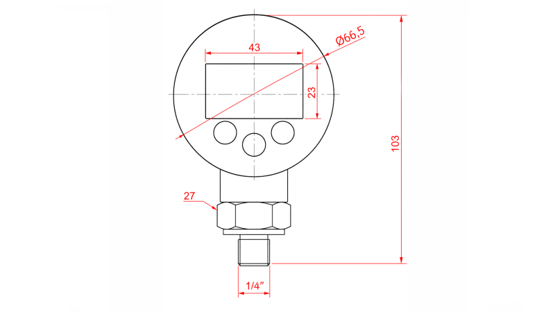 DIGITALNI MANOMETER DN63 VERTICAL 0 - 600 BAR - 1/4