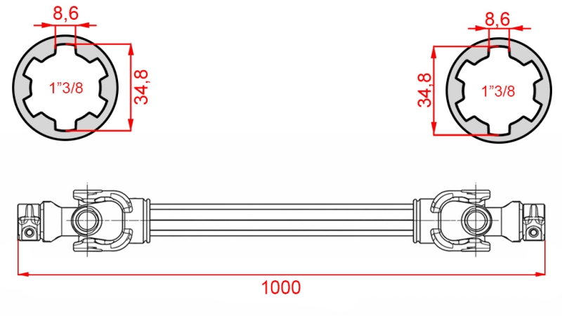 CE SERTIFIKUOTAS KARDANO VELENAS PROFI LINE KAT.2 ILGIS 1000mm