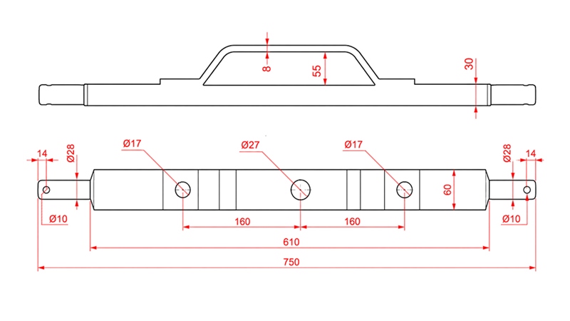 BARĂ DE REMORCARE CU SUPORT PENTRU TRACTOR CAT. 2 (L-750MM)