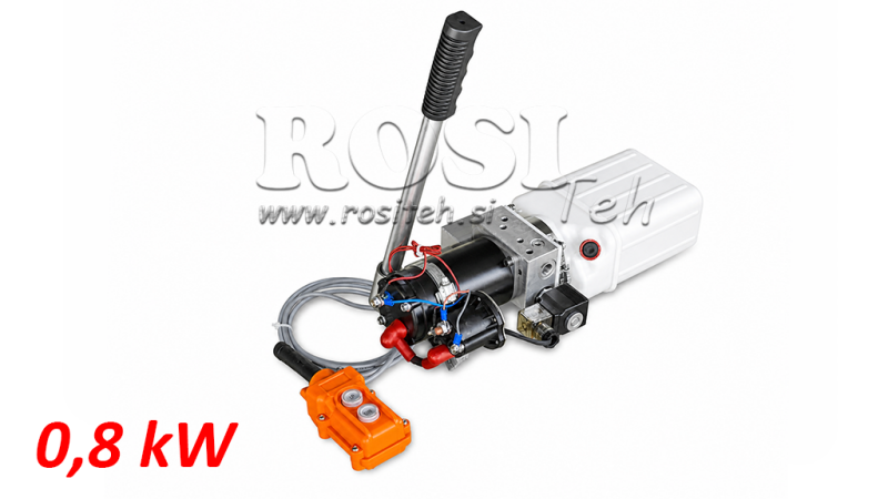 UNITATE HIDRAULICĂ MINI 12V DC - 0.8KW = 0.5CC - 1.5 LITRI - ASAMBLARE CU ACȚIUNE SINGURĂ (PVC) CU POMPĂ MANUALĂ