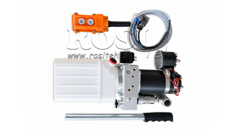 UNITATE HIDRAULICĂ MINI 12V DC - 0.8KW = 0.5CC - 1.5 LITRI - ASAMBLARE CU ACȚIUNE SINGURĂ (PVC) CU POMPĂ MANUALĂ