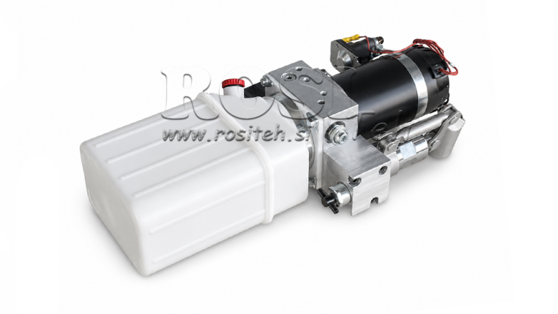 UNITATE HIDRAULICĂ MINI 24V DC - 0.8KW = 0.5CC - 1.5 LITRI - UNITATE CU ACȚIUNE SINGURĂ (PVC) CU POMPĂ MANUALĂ