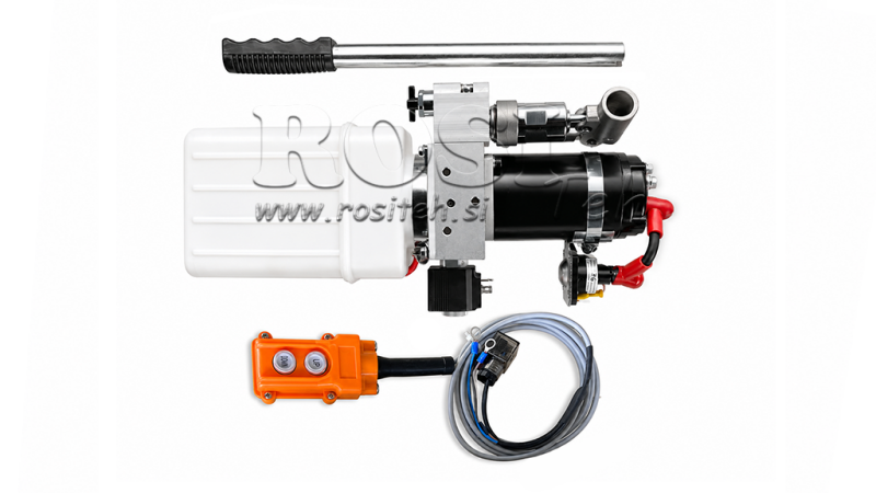 UNITATE HIDRAULICĂ MINI 24V DC - 0.8KW = 0.5CC - 1.5 LITRI - UNITATE CU ACȚIUNE SINGURĂ (PVC) CU POMPĂ MANUALĂ