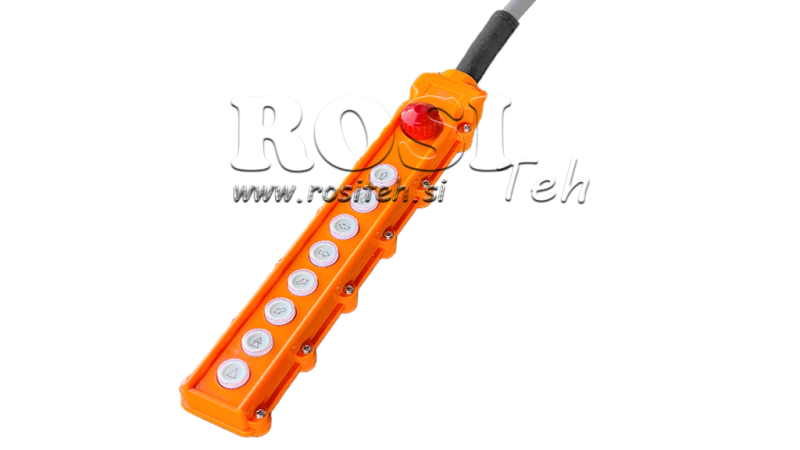 TELECOMANDĂ 8 BUTOANE + COMUTATOR DE URGENȚĂ ÎN CARCASĂ CU CABLU