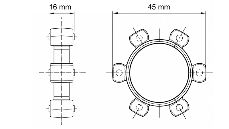 CUPLAJ TIP STEA PENTRU INSERȚIE DIN CAUCIUC ND2-ND7-ND8-ND10 (45mm)