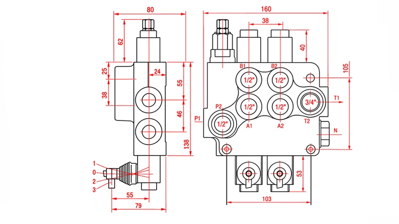 DISTRIBUITOR HIDRAULIC MANUAL – 2 SECȚIUNI 2xR80 ECO