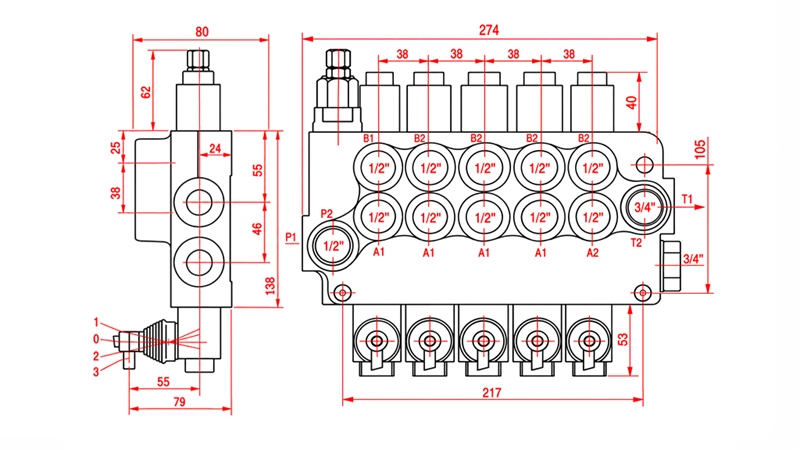 DISTRIBUITOR HIDRAULIC MANUAL – 5 SECȚIUNI 5xR80 ECO