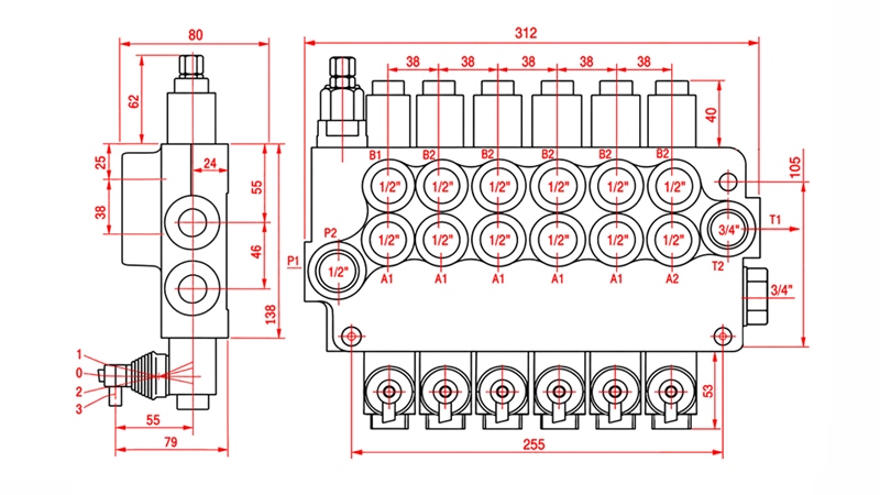 DISTRIBUITOR HIDRAULIC MANUAL – 6 SECȚIUNI 6xR80 ECO