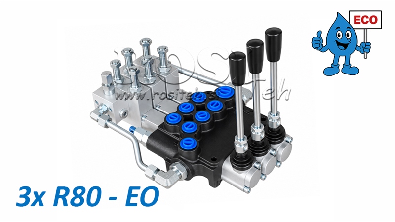 DISTRIBUITOR HIDRAULIC ELECTRO-MANUAL (FĂRĂ BOBINE) – 3 SECȚIUNI 3xR80-EO ECO