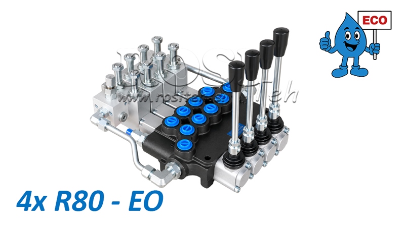 DISTRIBUITOR HIDRAULIC ELECTRO-MANUAL (FĂRĂ BOBINE) – 4 SECȚIUNI 4xR80-EO ECO