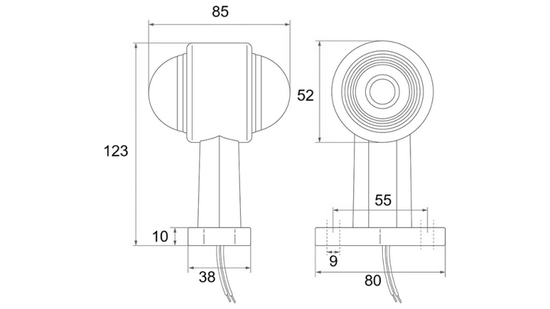 LAMPĂ LATERALĂ PENTRU REMORCI ROTUNDĂ ALBĂ/ROȘIE