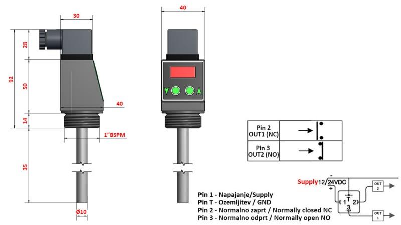 TERMOSTAT CU DISPLAY XT51V 0-100°C l-50mm