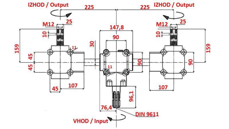 SET DE REDUCȚII 1:1.3 (27CP-20kW) PENTRU ÎNĂLBĂTOARE L:450 FONTĂ