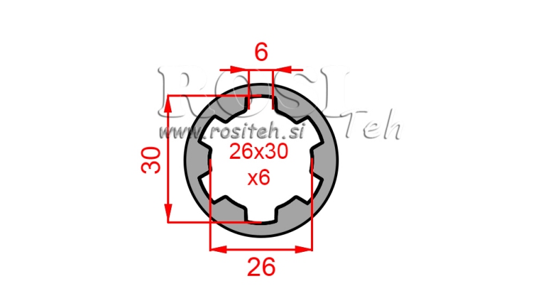 KARDANSKI NASTAVEK PUŠA 26x30x6 (6 zob) (60 mm)