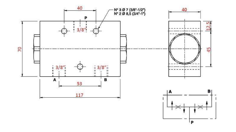 VANĂ DE DISTRIBUȚIE HIDRAULICĂ FLUX V1024 DFL 20-32 lit - 3/8 - 250 bar (max.300 bar) METAL