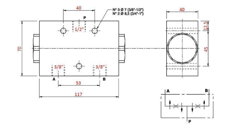 VALVĂ DE DISTRIBUȚIE HIDRAULICĂ DEBIT V1026 DFL 40-60 lit - 3/8 - 250 bar (max.300 bar) METAL