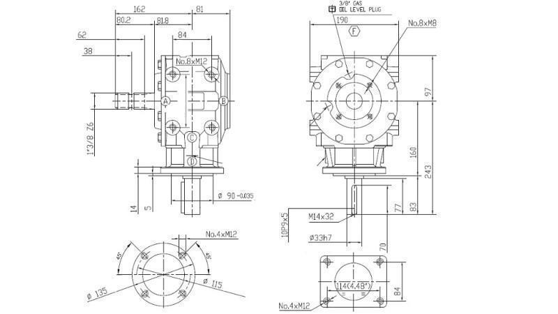 Vinkelreducerare T-311J 1:3 (50HP-36.8kW)
