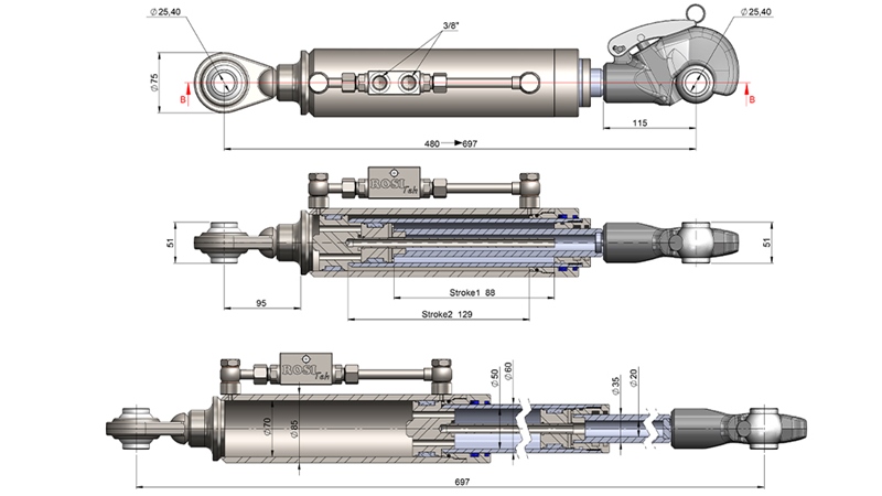 ΤΗΛΕΣΚΟΠΙΚΟ ΥΔΡΑΥΛΙΚΟ ΤΡΙΤΟ ΣΗΜΕΙΟ AUTOMATIC - CAT. 2 (45-95 HP) - 480-697 mm (25,4 mm)