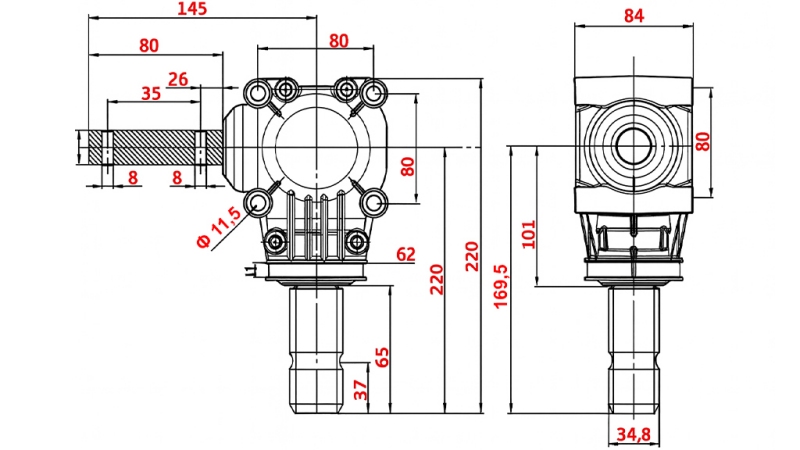CUTIE DE VITEZE ÎN UNGHI L-150J 1:1 (12HP-9KW)