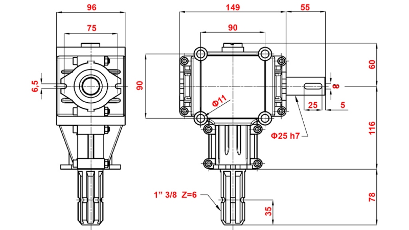 CUTIE DE VITEZE ÎN UNGHI PTO 1:1.9 (14HP-10KW)